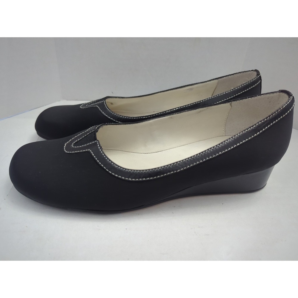 Lazio Collezione Dress Shoes Mini Wedge Janet Black Slip On Round Toe Size 7.5M - Picture 6 of 10